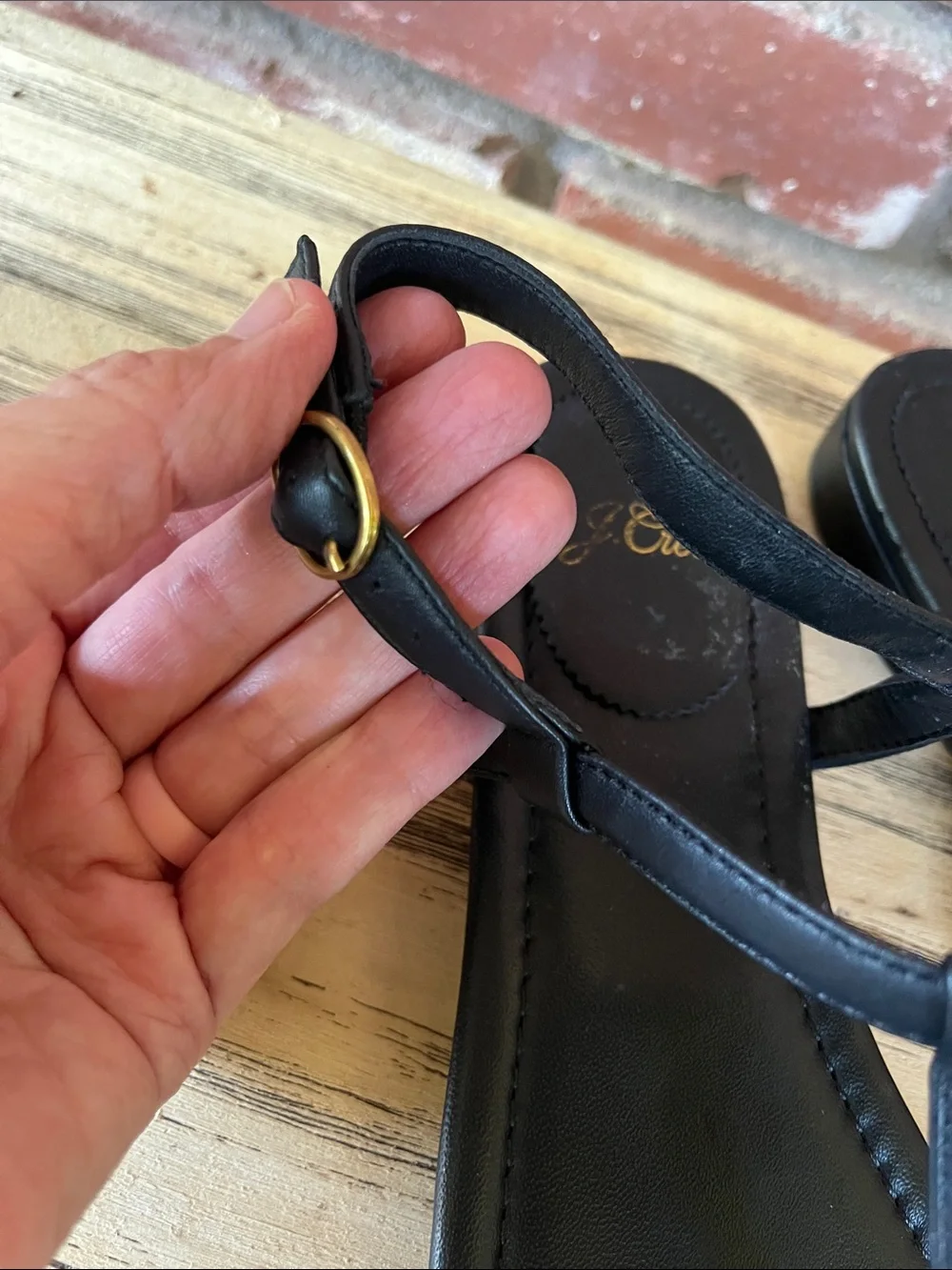 J. Crew Black Leather Loop T-Strap Sandals As Is Condition